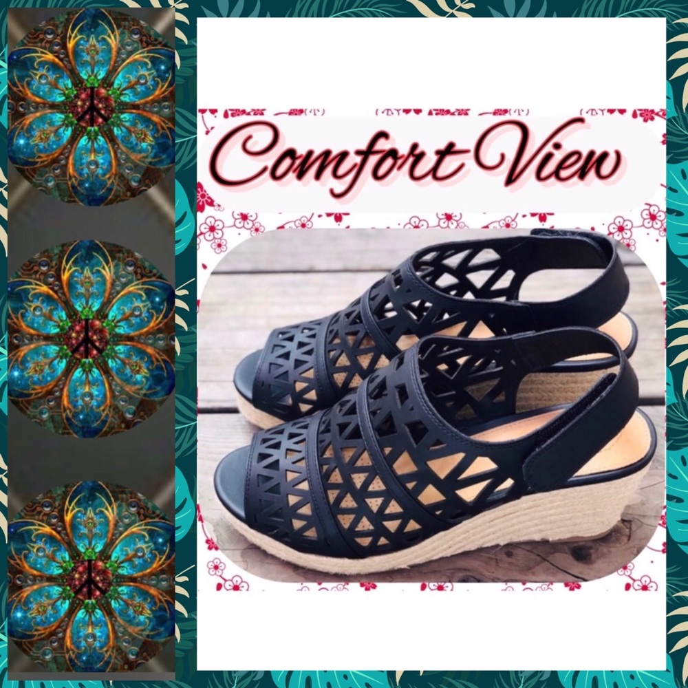 ⚜️• Comfortveiw Black/Tan Wedges